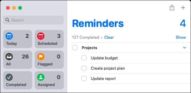 گروهی از یادآورها در Reminders در مک
