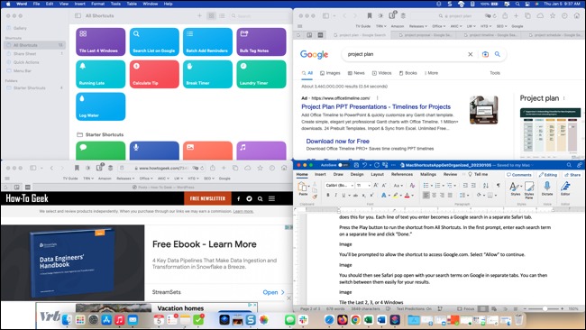 6 راه سازماندهی با برنامه Shortcuts در مک 5 پنجره های فعال از میانبر Tile Last 4 Windows
