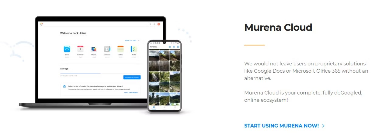نحوه استفاده از Nextcloud در اندروید به جای Google Drive 1 صفحه اصلی Murena با آرم زرد