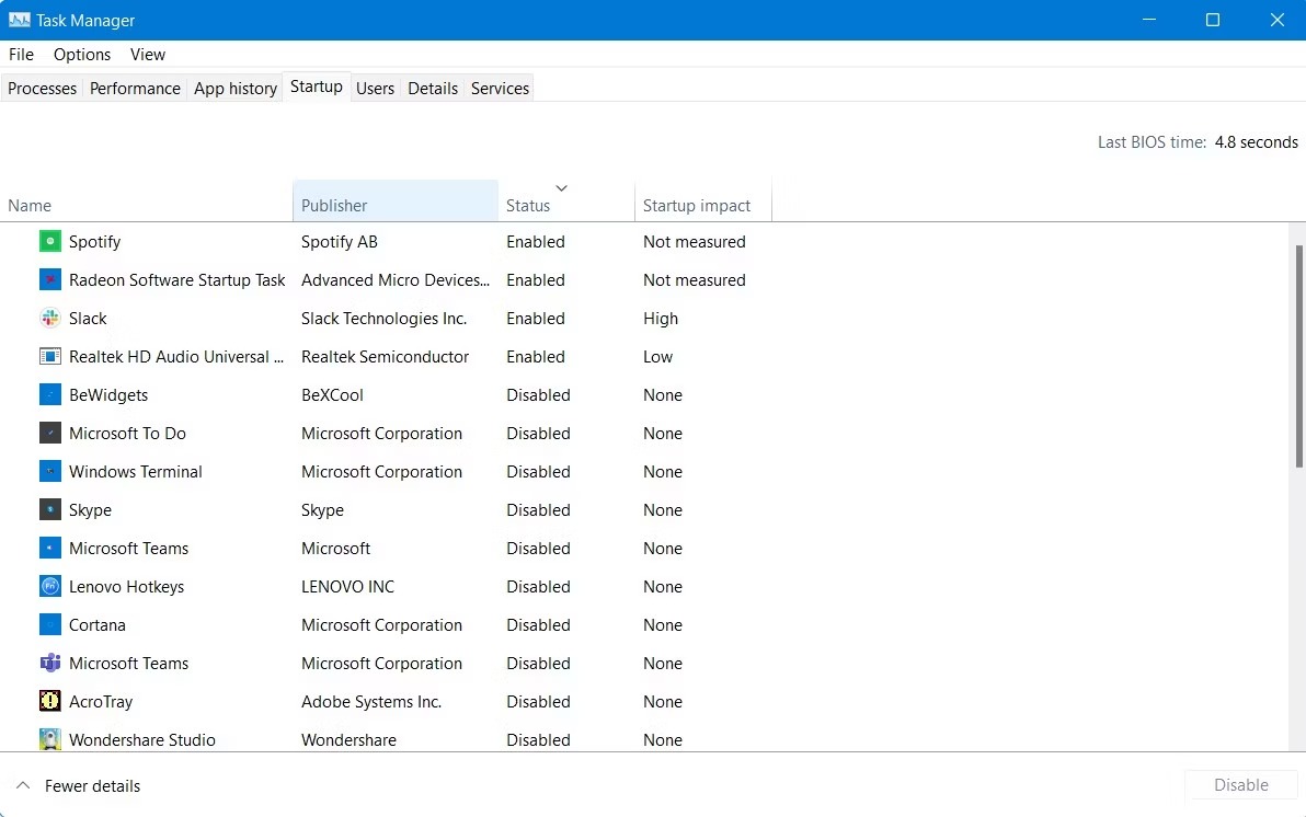 برنامه های راه‌اندازی Task Manager