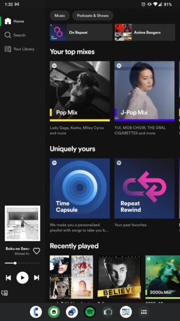 برنامه Spotify با طرح تبلت