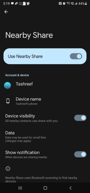 NearBy Share Android را فعال کنید