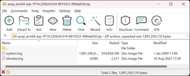 برنامه WinRAR محتویات یک فایل فشرده GSI را نشان می دهد
