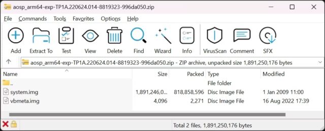نحوه فلش کردن GSI در دستگاه اندروید 3 برنامه WinRAR محتویات یک فایل فشرده GSI را نشان می دهد