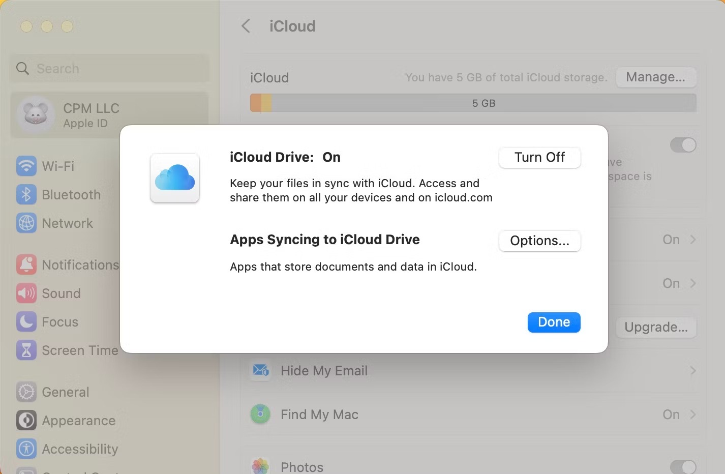 iCloud Drive در تنظیمات سیستم