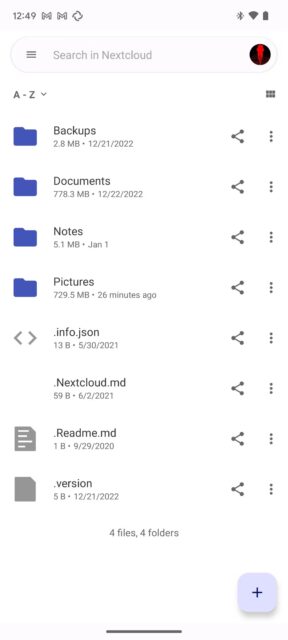 اسکرین شات از فایل های Android Nextcloud