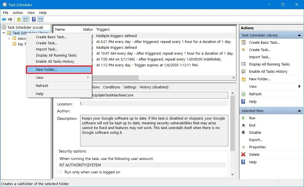 نحوه فعال کردن ورژن های قبلی برای بازیابی فایل ها در ویندوز 10 4 گزینه Task Scheduler new folder