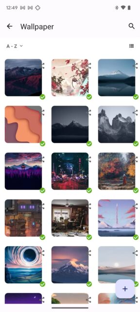 مجموعه ای از تصاویر پس زمینه به صورت ریز در برنامه Android Nextcloud.