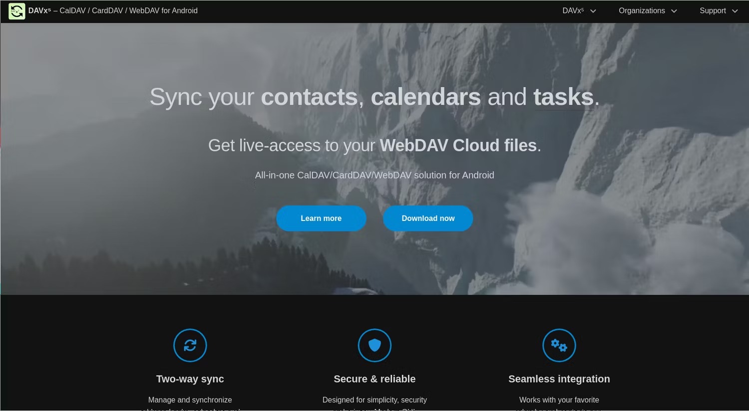 نحوه استفاده از Nextcloud در اندروید به جای Google Drive 5 صفحه اصلی سایت برنامه DavX5.