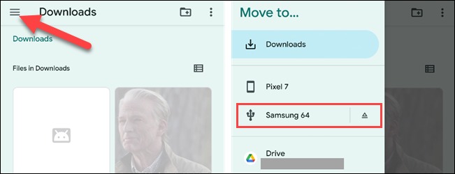 نحوه استفاده از درایو USB با گوشی یا تبلت اندروید 6 منوی نوار کناری را باز کنید و درایو USB خود را انتخاب کنید.