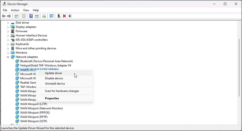 نحوه برطرف کردن ارور You Are Not Connected to Any Networks در ویندوز 11 5 به روز رسانی درایور شبکه