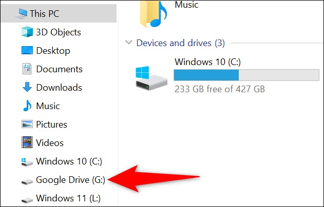 Google Drive در Windows File Explorer.