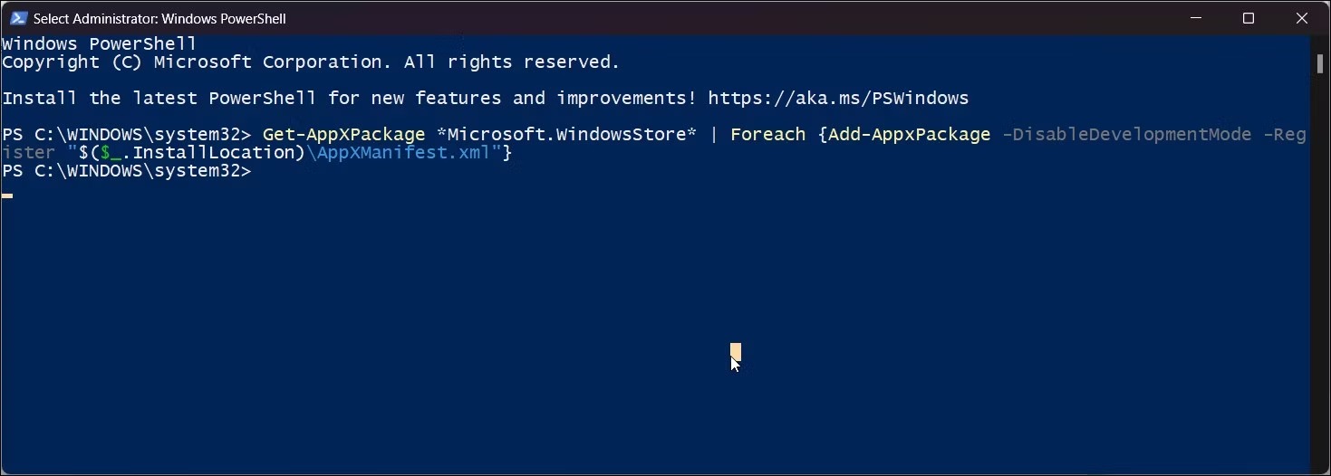 powershell دوباره ثبت نام فروشگاه برنامه مایکروسافت