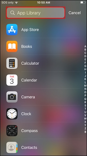 برای جستجو دوباره روی 'App Library' ضربه بزنید.