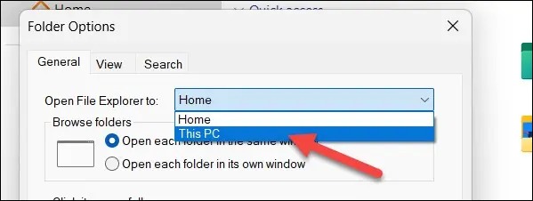 محل باز شدن File Explorer را تغییر دهید.