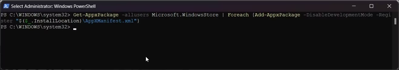 Microsoft store powershell را مجددا نصب کنید