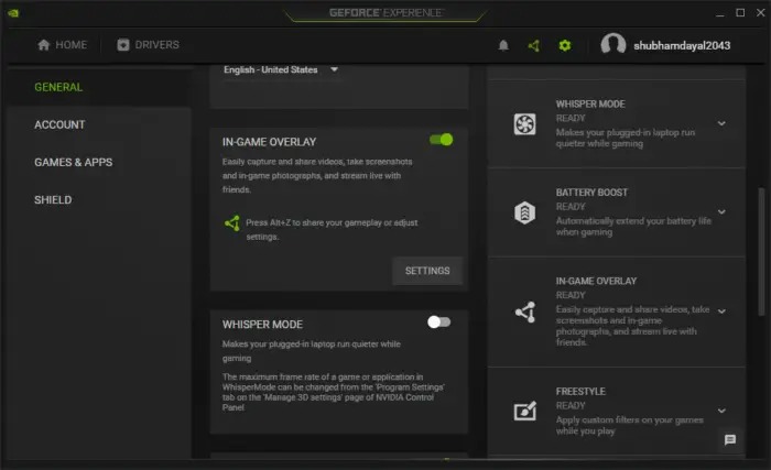 نحوه فعال کردن و استفاده از تنظیم خودکار در NVIDIA GeForce Experience در ویندوز 11 1 همپوشانی درون بازی را فعال کنید