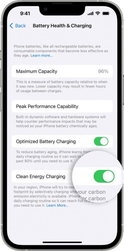 نحوه غیر فعال کردن Clean Energy Charging در آیفون 1 تنظیمات شارژ انرژی پاک آیفون