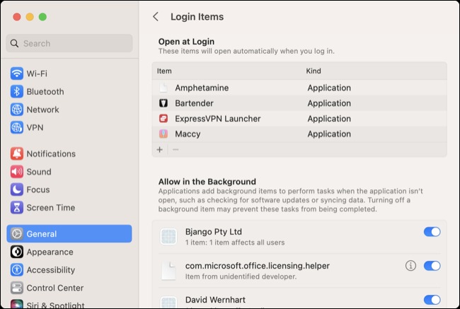 نحوه تغییر برنامه های Startup در مک 1 منوی موارد ورود به سیستم MacOS 13 Ventura