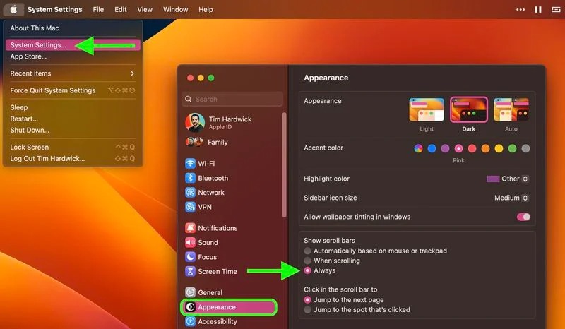 نحوه نمایش همیشگی Scroll Bars در مک 1 تنظیمات نمایش