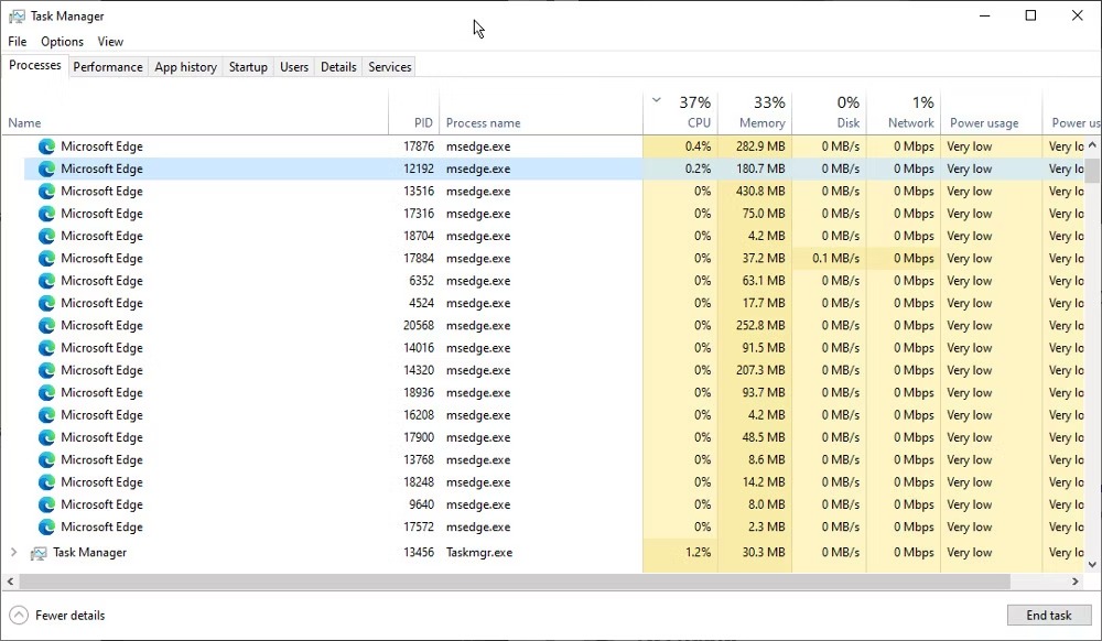 نحوه جلوگیری از اجرای پروسه های زیاد Microsoft Edge در ویندوز 11 1 مدیر وظیفه ویندوز که فرآیندهای لبه را نشان می دهد