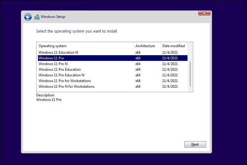 راه‌اندازی ویندوز 11 سیستم عاملی را که می خواهید نصب کنید انتخاب کنید