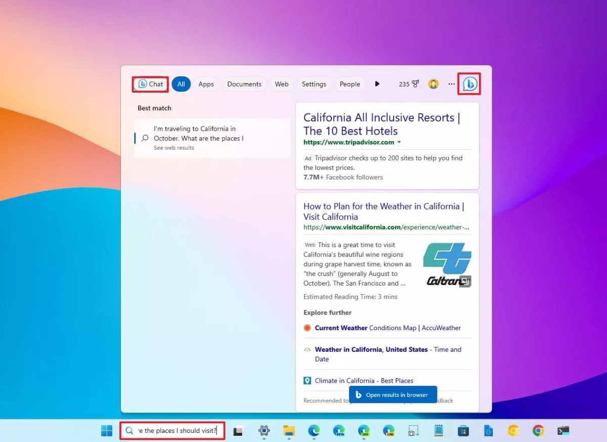 آموزش شروع کار با Bing Chat در ویندوز 11 2 سرچ ویندوز 11 با Bing Chat