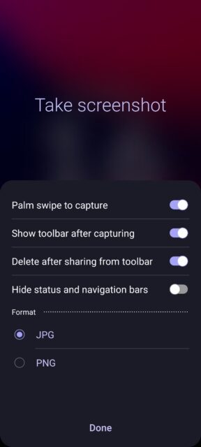 تنظیمات اسکرین شات Samsung One UI 5.1