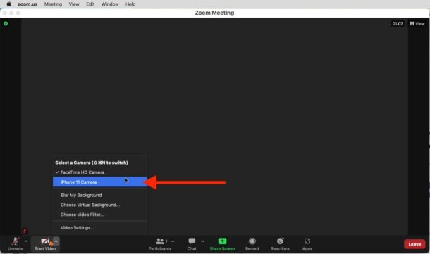 نحوه استفاده از دوربین آیفون به عنوان Zoom Camera در مک 2 انتخاب دوربین آیفون به عنوان دوربین فیلمبرداری برای زوم در مک