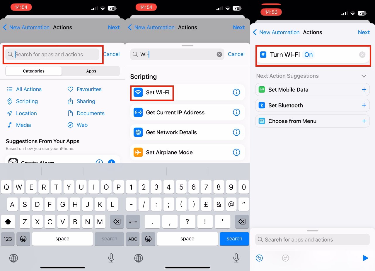نحوه ذخیره انرژی آیفون با خاموش کردن خودکار Wi-Fi در iOS 16 3 برای تغییر این مورد ضربه بزنید تا Wi-Fi خاموش شود. یا Run Shortcut را انتخاب کنید، که به موقعیت مکانی آیفون شما اجازه میدهد هر کاری را که Shortcuts میتواند انجام دهد فعال کند