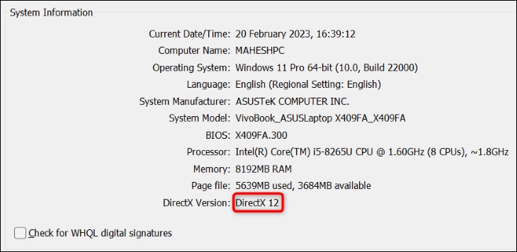 مشاهده نسخه DirectX در ویندوز 11.
