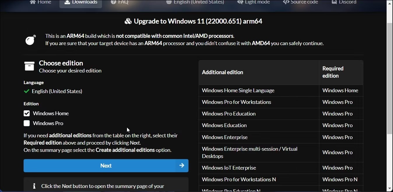 edition uup dump windows 11 arm را انتخاب کنید