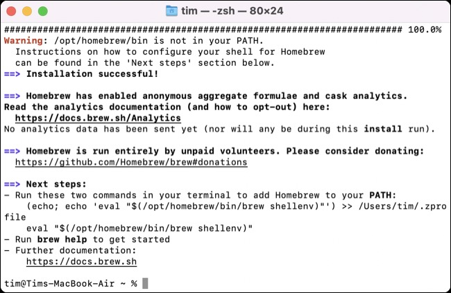 نحوه نصب Homebrew در مک 3 پایان راهاندازی گشتن در macOS