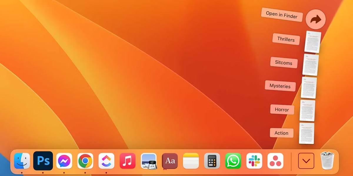 پوشه ها و فایل ها در Dock