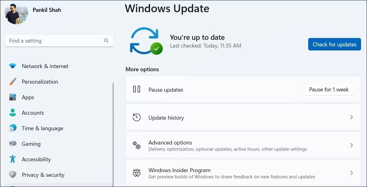 Windows Update را بررسی کنید