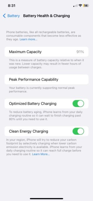 نحوه استفاده از Optimized Battery Charging در آیفون 4 تنظیمات سلامت باتری و شارژ در آیفون با iOS 16 باز می شود
