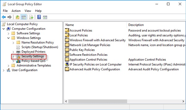 5 راه باز کردن Local Security Policy در ویندوز 10 4 تنظیمات امنیتی را انتخاب کنید