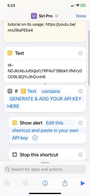 آموزش دسترسی به ChatGPT در آیفون با Siri 5 کلید API را در گردش کار جایگذاری کنید