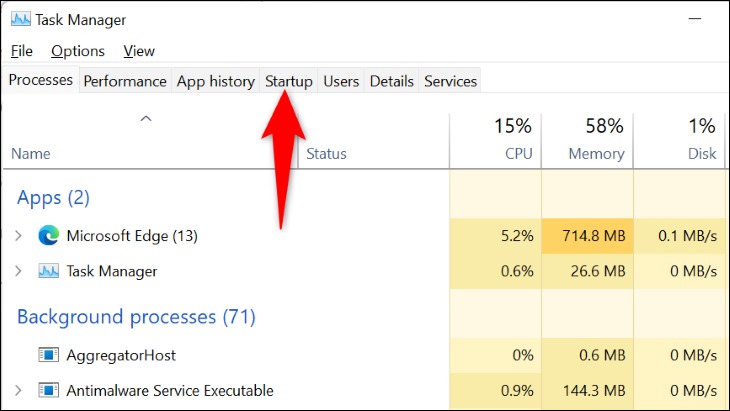 زبانه Startup را باز کنید.