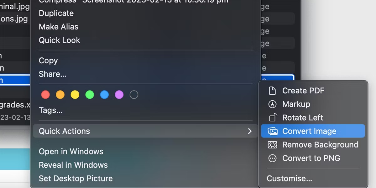 تبدیل تصویر در Finder macOS