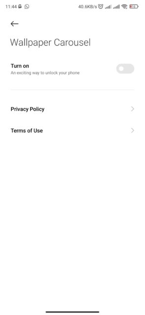 نحوه حذف نصب Wallpaper Carousel در گوشی هوشمند شیائومی 2 چرخ فلک تصویر زمینه غیرفعال است