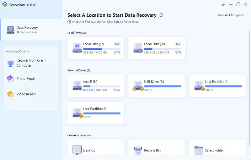 4DDiG بازیابی فایل ها