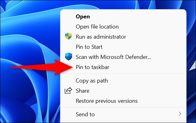 'Pin to Taskbar' را انتخاب کنید.