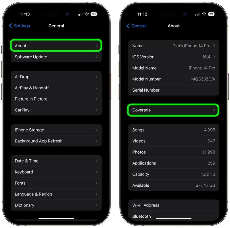نحوه دسترسی به اطلاعات گارانتی AppleCare در دستگاه اپل 1 گارانتی اپل