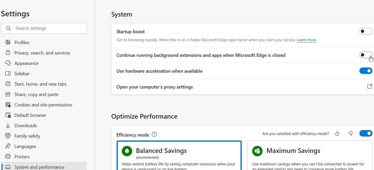 نحوه حل مشکل اجرای همیشگی Microsoft Edge در پس زمینه در ویندوز 11 1 تغییر تنظیمات در Microsoft Edge