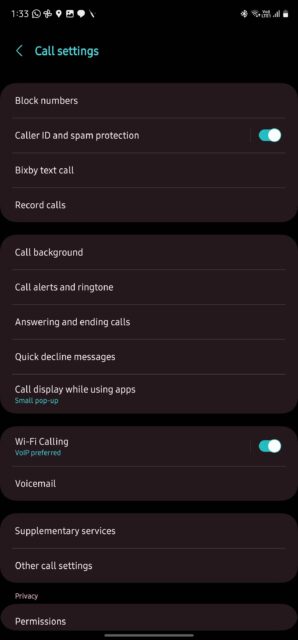 تنظیمات برنامه Samsung Galaxy Phone