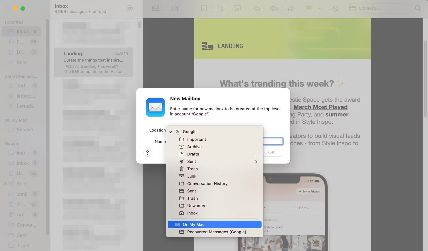 نحوه ساختن، تغییر نام یا حذف یک Mailbox در Apple Mail در مک 1 اسکرین شات از Mail در macOS