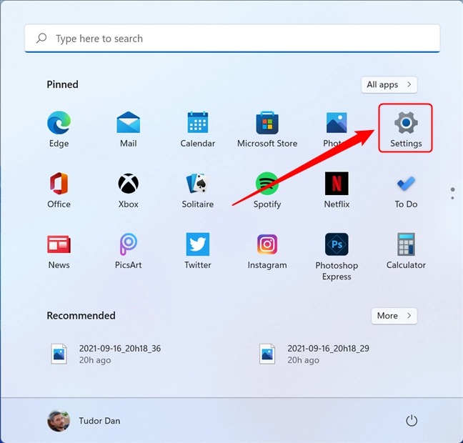 نحوه تنظیم و پیکربندی Location Services در ویندوز 11 1 در منوی استارت به برنامه تنظیمات دسترسی پیدا کنید
