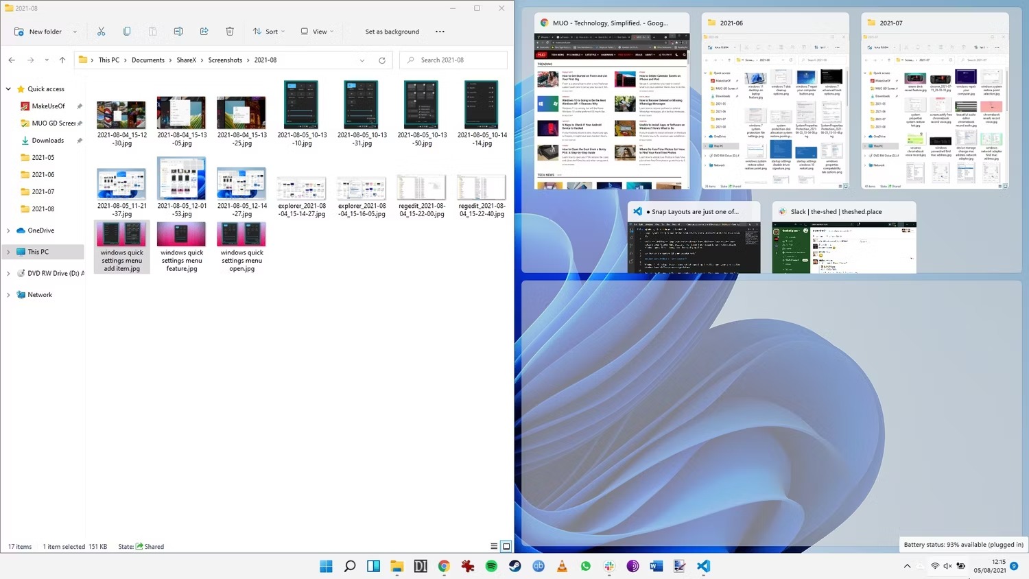 Windows 11 Snap Layout سه پنجره دارد