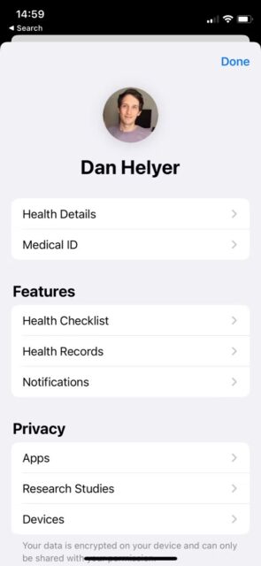 صفحه نمایه در برنامه Apple Health در آیفون